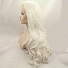 White Color Long Body Wave Platinum Hair Synthetic No Lace Wig
