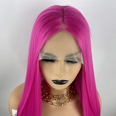 Pink Synthetic Lace Front Wigs Long Straight Rose Red Wig For Women Cosplay
