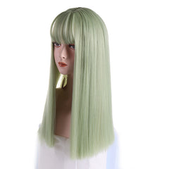 Long Straight Wig with Bangs Light Green Synthetic Hair Wig Cosplay Lolita