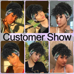 Fashion Headband Wig Short Black Afro Curly Wigs for Black Women Headscarf Wigs