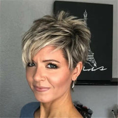Pixie Cut Wig Short Pixie Haitcuts Short Grey Wig Pixie Cut Wig with Bangs Mixed