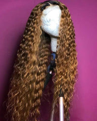 Synthetic Long Wigs Heat Resistant Fiber Hair for Black Women Curly Hair Lace Front Wigs Dark Root Ombre Red Brown Color 24inch