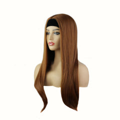 Brown Straight Headband Wig Long Heat Safe Daily Wear Synthetic Hair Party Wigs