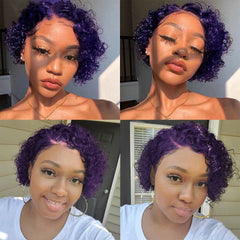 Purple Pixie Cut Wig Human Hair Wig Preplucked Bob 13x4x1 T part Lace Front Wigs