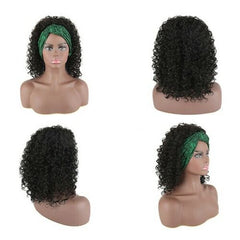 Black Kinky Curly Headband Wigs Headwrap Wigs Wrap-Wig Synthetic For Womans Wigs