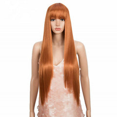 Long Straight Synthetic Wigs with Bangs for Women Orange Color Cosplay Daily Wig