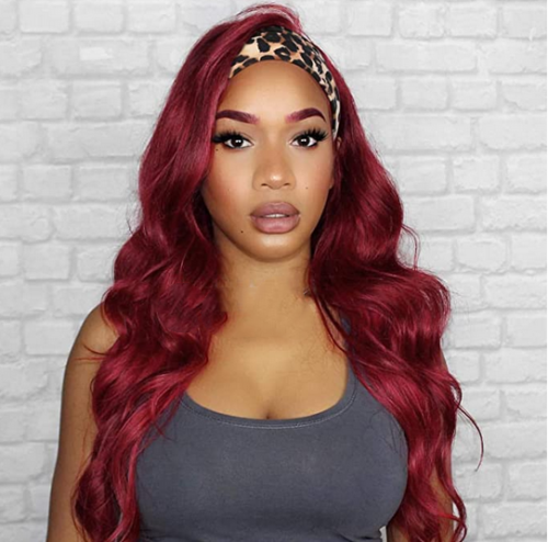 Wine Red Headband Wig Glueless Long Body Wavy Synthetic Wigs to Wear Daily Party