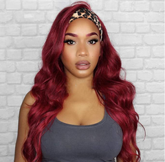 Wine Red Headband Wig Glueless Long Body Wavy Synthetic Wigs to Wear Daily Party