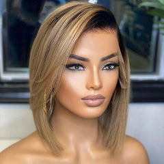 Remy Human Hair Wig 13x4 Lace Frontal Bob Wig Ombre Color 12"Bob Wig Pre Plucked