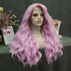 Long Hair Deep Wave Pink Wig Synthetic Lace Front Wigs Heat Resistant For Women
