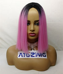Synthetic Straight Hair Ombre Pink Short Bob Wig for Women Girls