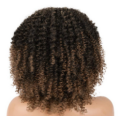 Woman Kinky Curly Short Synthetic Wig Black Ombre brown Wig for Fashion Party Headband wig