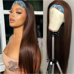 Long HeadBand Wigs Straight Dark Brown Natural Synthetic Wigs for Black Women