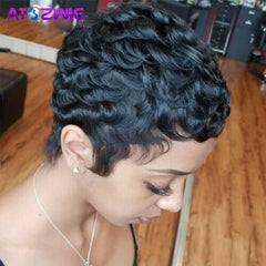 Affordable Brazilian Human Hair Wigs for Women Short Curly Wavy Pixie Hair Wig