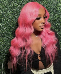 Women Pink Colour Long Wavy Lace Front Wigs Heat Safe Cute Wigs Glueless Wigs