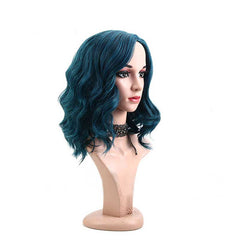 Blue Short Wig for Women Bob Curly Natural Wavy Wig Synthetic Hair Wigs Heat