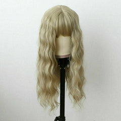 Wavy Long Wigs With Bangs Ash Blonde Synthetic Hair Wigs Party Cosplay Daily Wig