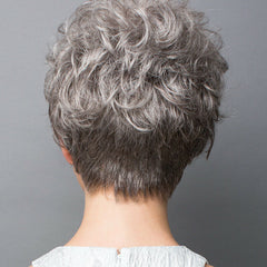 Pixie Wig Mixed Silver/Gray Short Curly Hair Wig Synthetic Full Wigs for Women