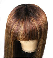 16 inch Human Hair Wig Honey Blonde Brown Non Lace Wigs With Bangs Ombre color