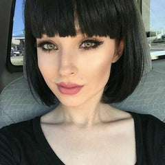 Cheap Black Short Bob Wig Straight Full Wig Cosplay Party Heat Safe Synthetic