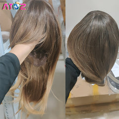 Long Ombre Black Blonde Wavy Wig Shoulder Length Synthetic Hair Wigs With Bangs