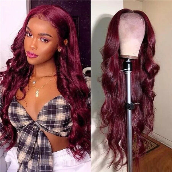 Body Wave Hair Lace Front Wigs Red Burgundy Color Synthetic Glueless Heat Safe