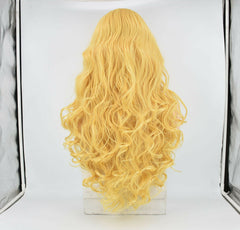 Long Synthetic 13x4 Lace Front Wig Golden Yellow Caramel Blonde Wavy Cosplay Wig
