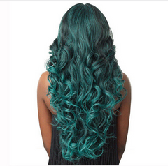 Long Curly Green Dark Roots Layers Middle Part Heat Safe Glueless Synthetic