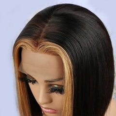Straight Human hair Highlight Fringer Brown Black Lace Front Wig 13X4 T Part Wig