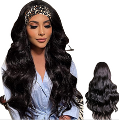 Long Body Wave Headband for Women Natural Black Wavy Synthetic Silk Wigs