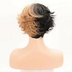 Short Curly Wave Ombre Orange Brown Mix With Black Side Synthentic Wig