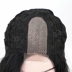 4*2 Lace Front Wig Black Short Bob Wavy Synthetic Wigs Wave Wig Middle Part Soft