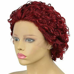 Fashion Wine Red Pixie Cut Short Deep Curly Lace Front Wigs Synthetic Curly Hair