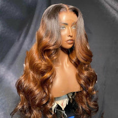 New Ombre Brown Hair Lace Front Wig Synthetic Body Wave Heat Resistant For Women