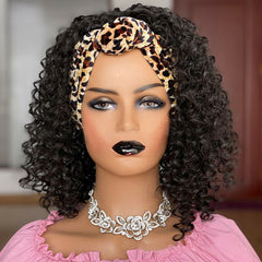 Black Headband Wig Short Deep Curly Synthetic Black Cosplay for Women Wigs Party