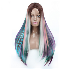 Long Rainbow Colour Straight Synthetic Wig Heat Resistant Multi-chrome Hair Cosplay