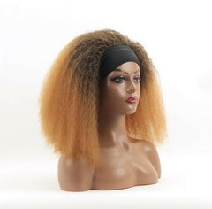 Short Headband Wigs Afro Yaki Curly Ombre Dark Brown for Black Women