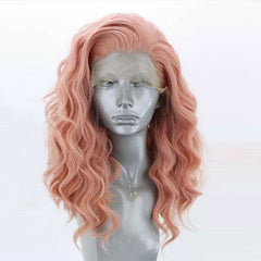 Sexy Natural Pink Curly Wave Synthetic Lace Front Wig Heat Resistant Fiber Hair