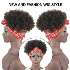 Sexy Headband Wig Synthetic Glueless Short Dark Brown Kinky Curly for Black Lady