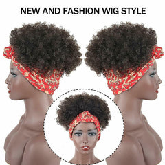 Sexy Headband Wig Synthetic Glueless Short Dark Brown Kinky Curly for Black Lady