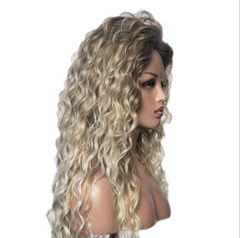 Curly Dark Root Blonde Ombre Synthetic Fiber NO Lace Wigs For Womans Daily Wears