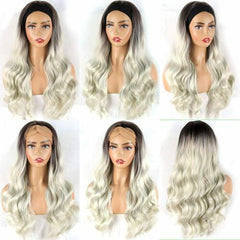 Ombre Brown Blonde Long Body Wave Hair Headband Wig Synthetic Natural Daily Wear