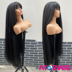 48 INCH Supper Long Kinky Straight Wigs with Bangs for Women Fashion Yaki Hair