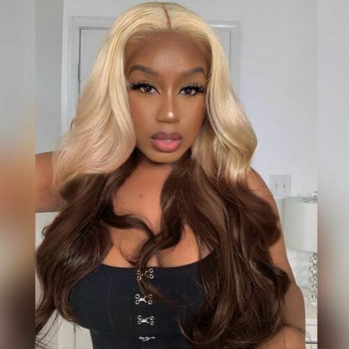 Women Long Wave Ombre Blond Brown Lace Front Wig Fiber Wigs Heat Resistant Hair