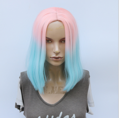Short Bob Ombre Pink Blue Mix Cosplay Lolita Customes Party Wigs Halloween Wigs