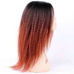 Kinky Curly Afro Wigs Yaki Straight Wigs Ombre Red Brown Synthetic Hair Wig Heat