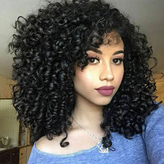 Black Full Wig Afro Natural Kinky Curly Wig with Bangs for Afro Women Daily Use