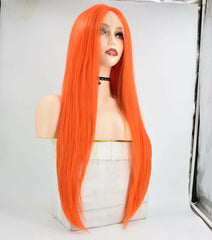 ATOZ Synthetic Lace Front Wig Long Orange Straight Heat Safe Wig for Black Women