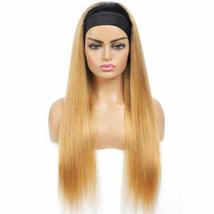 Ombre Blonde Long Straight Natural HeadBand Wig Synthetic Glueless Heat Safe