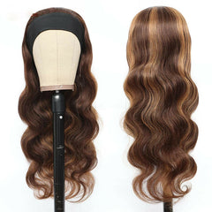 Long Synthetic Wave Highlight Black Brown Headband Wigs Non-Lace Wigs for Women